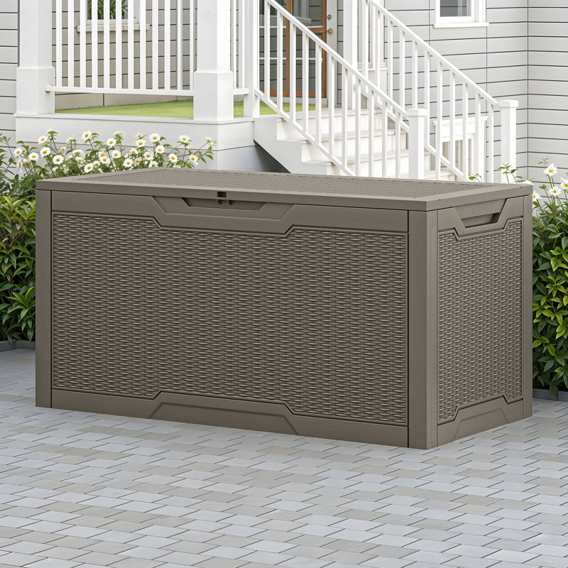 Balconera 100 Gallons Lockable Resin Deck Box, Light Brown