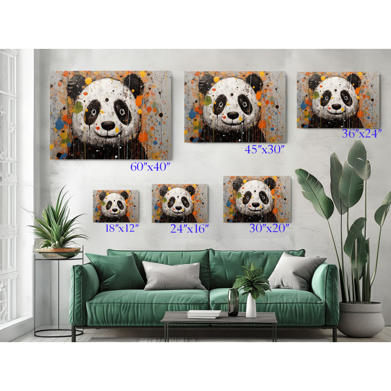 Mignon panda, impression sur toile, décoration murale moderne pour la maison et le bureau, H 16 po x l 24 po