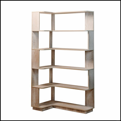 Bibliothèque de coin en L de 90 cm à 5 niveaux avec panneau anti-chute et anti-basculement, idéale pour les petits espaces et les maisons modernes