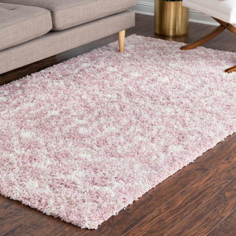 Tapis rose clair en polypropylène tissé à la machine à motif géométrique Griego, Rectangle 9 pi x 12 pi