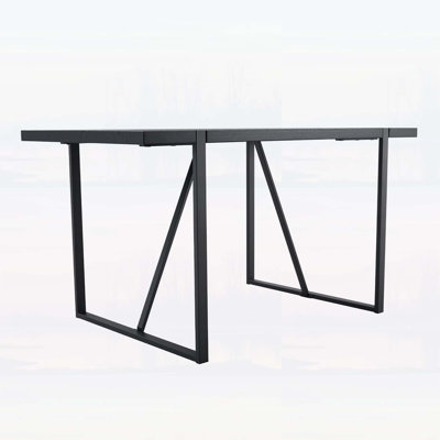 55-Inch Minimalist Retro Rectangular Dining Table with Black Textured Top and Inset Metal Legs for Versatile Use