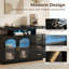 HOMCOM High Gloss Sideboard with LED Lights, Power Outlets, Drawers, Black