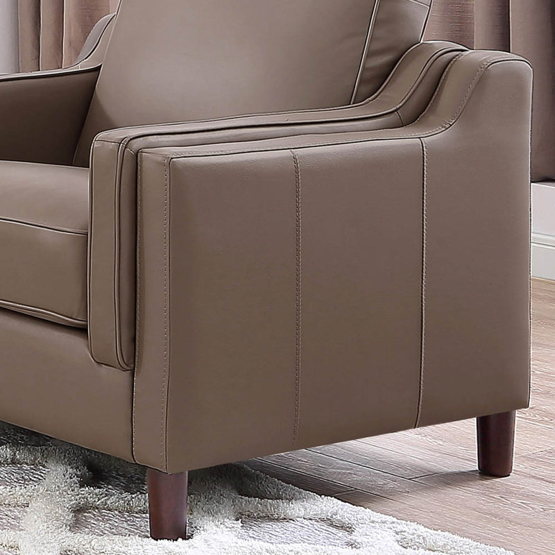 Upholstered Club Chair, Taupe Genuine Leather