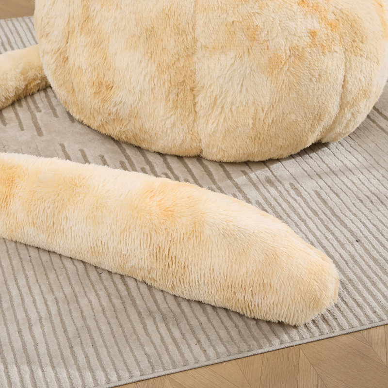 Canapé une place sans os, pouf en fausse fourrure avec coussin en forme de queue de chat, Beige Polyester