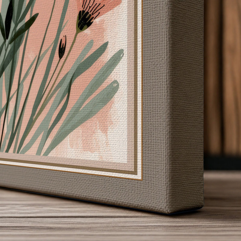 Coral Daisy Study Botanical - Wrapped Canvas, 30x20 - 76.2 x 50.8 cm, Taupe Border