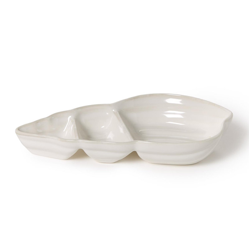 Plat de service en porcelaine à trois sections Shell pour collations et amuse-gueules l 11 po
