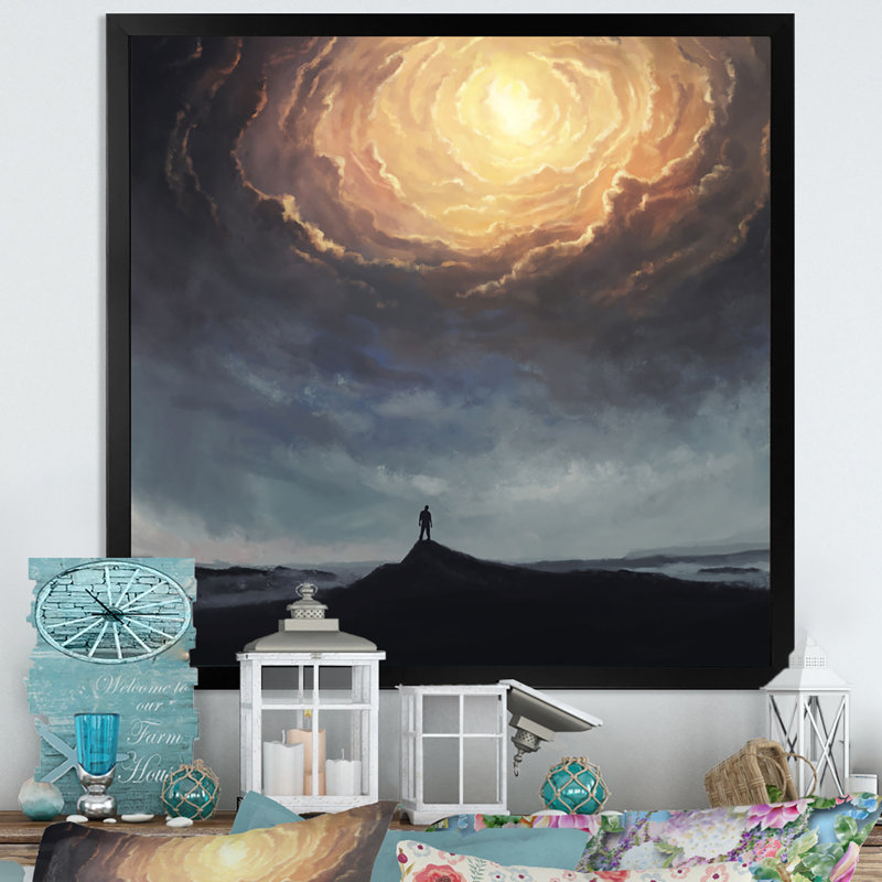 " Religious Path Through The Sky ", Black Picture Framed Canvas, 16" H x 16" W x 1" D
