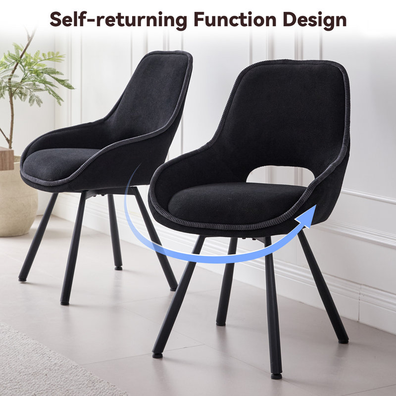 Swivel Dining Chairs Set Of 2, Modern Upholstered Fabric Kitchen Chair With Thicken Cushions for Living Room, Bedroom, Black
