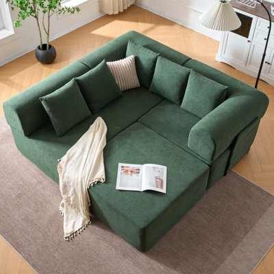 Canapé modulaire de 106 po, canapé modulaire en L en forme de L avec assise profonde, canapé moderne en velours sans os avec méridienne mobile et 5 coussins, canapé compressé dans une boîte pour le salon, sans assemblage requis, vert