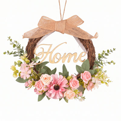 16 Inch Pink Rose Wreath For Front Door