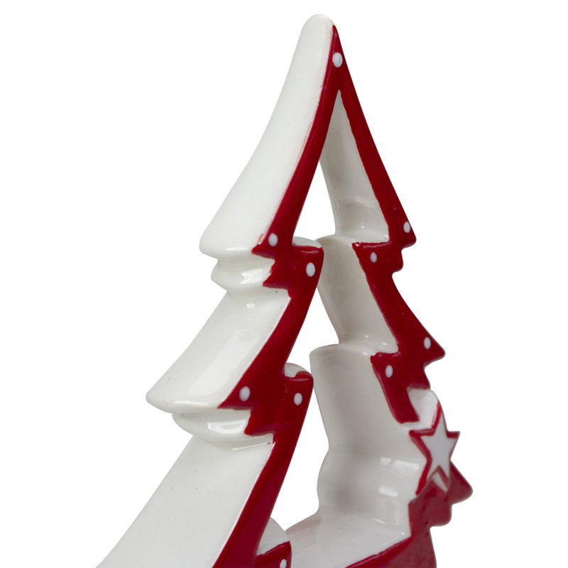 Décoration de table d'arbre de Noël en céramique rouge et blanche 4,5 po