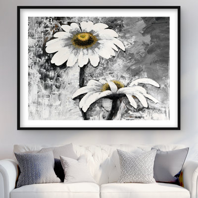 Fleurs de marguerites abstraites | Décor de bureau noir encadré