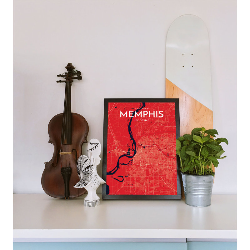 Memphis City Map - impression d'art graphique, H 17 po x l 11 po x P 0,05 po