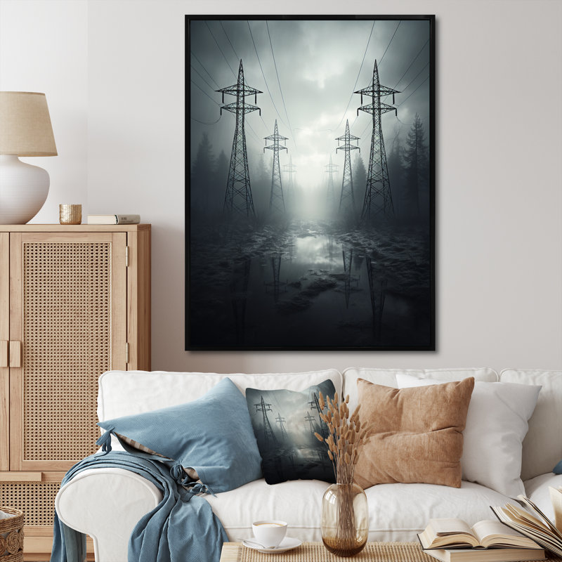 «Silver Streaks Power Lines», impression sur toile, Cadre flottant noir, H 32 po x l 24 po x P 1 po