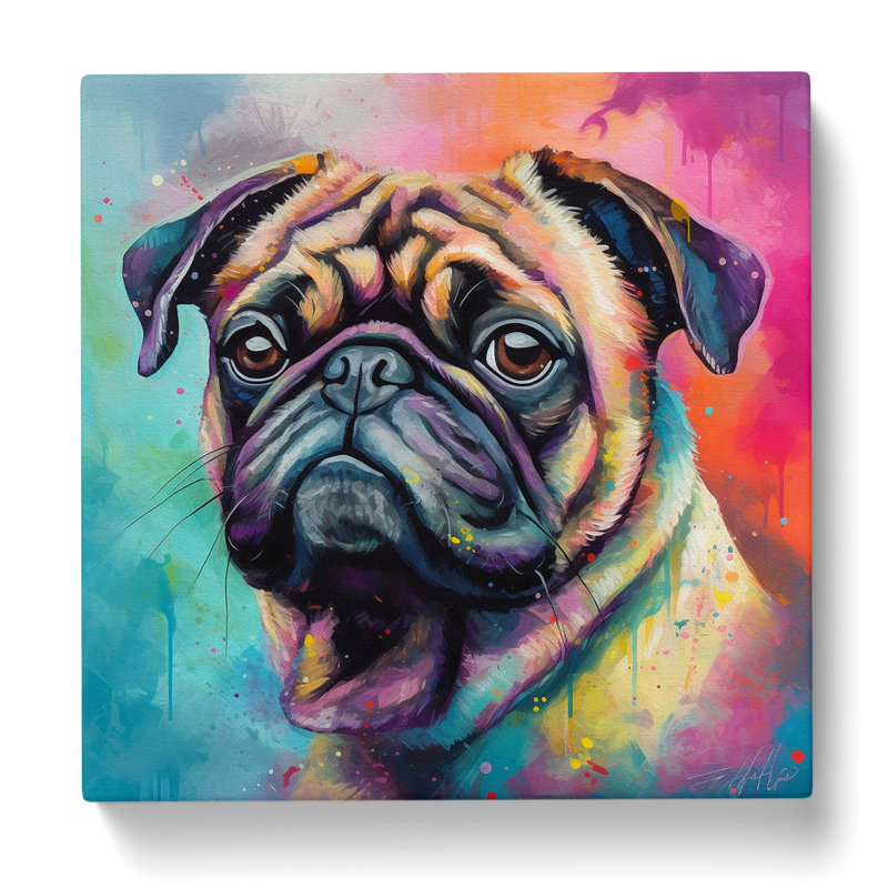 Pug Color Field Painting No.3 - Wrapped Canvas - Framed Print, 35cm H x 35cm W x 3cm D