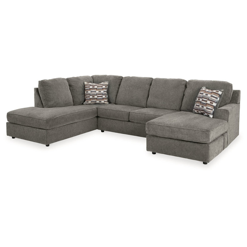 Canapé modulaire 2 pièces avec méridienne Akaycia, Polyester gris, Orienté à gauche (vu de face)