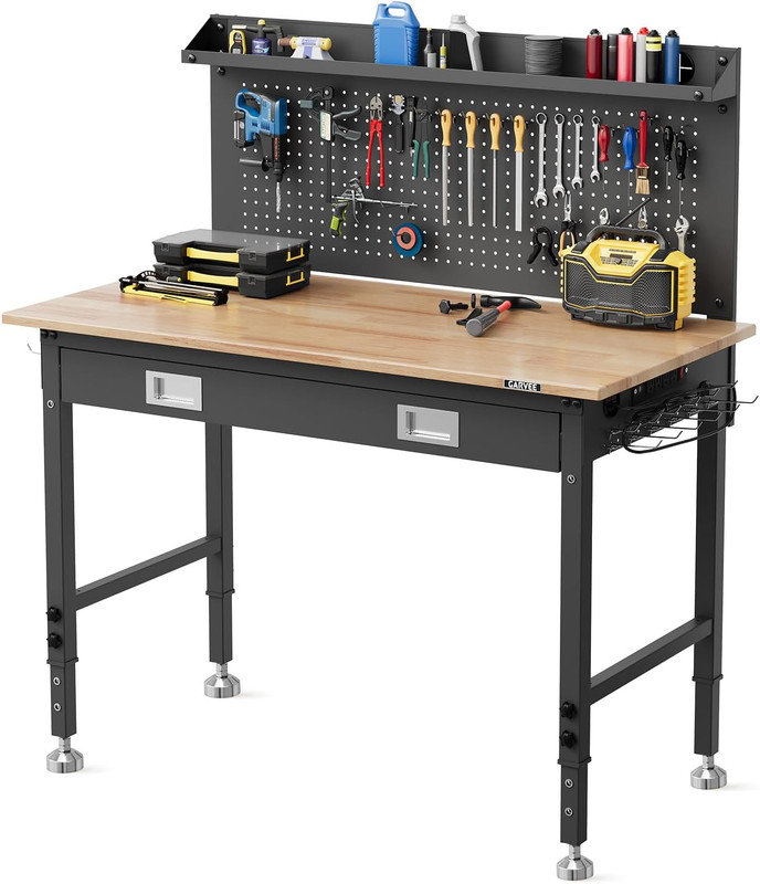 48"x24" Workstation with Drawer, LED Light & Back Panel – 6-Level Height, 2000 lb Capacity, ETL Outlets