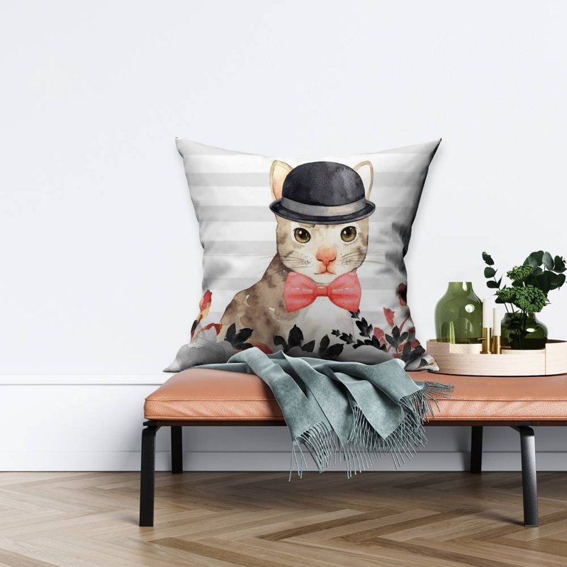 Cat detective - 26"x26" Throw pillow cover - Poly twill - Print on demand, 26" H x 26" W, No Fill