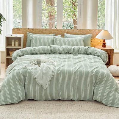 Ensemble de housse de couette rayé 100% coton délavé 3 pièces DONEUS