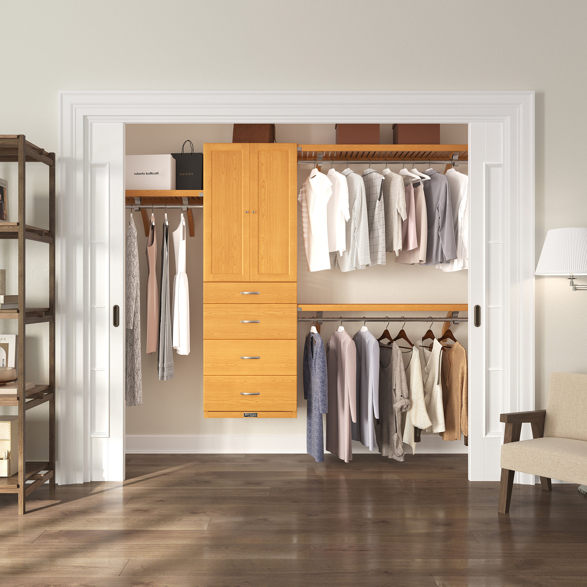John Louis Home Solid Wood Walk-In Closet System with 4-Drawers and ...