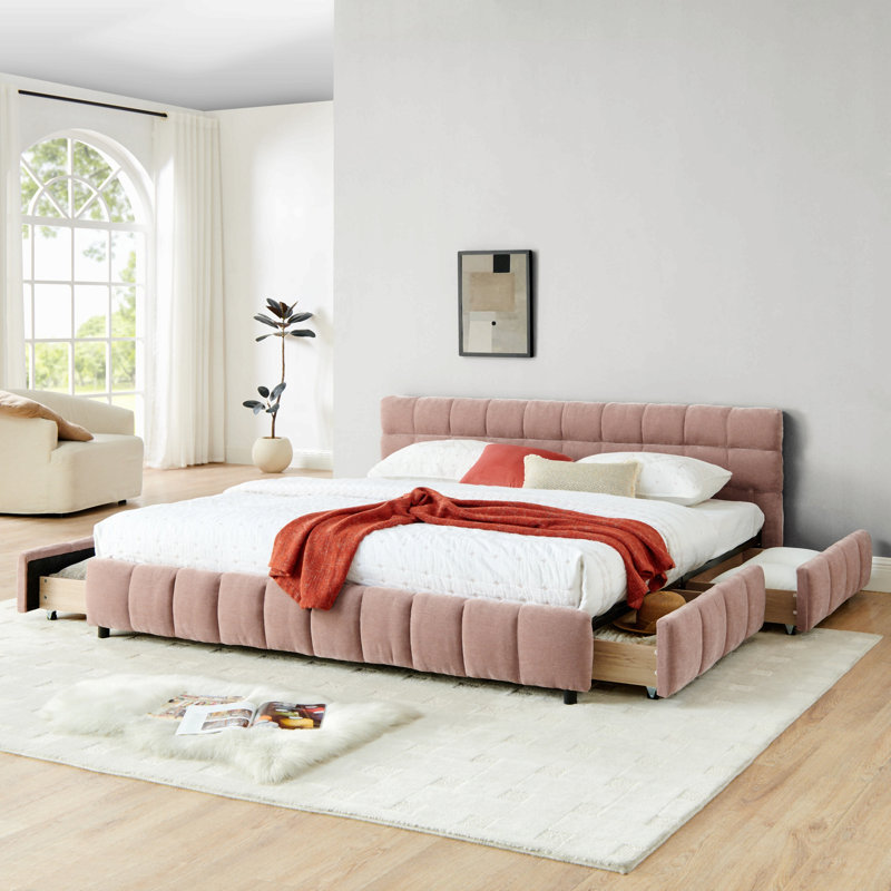 Lit tapissier, base de lit tapissier confortable, tissu chenille, avec tête de lit et base de lit solide. Avec tiroir pour le rangement