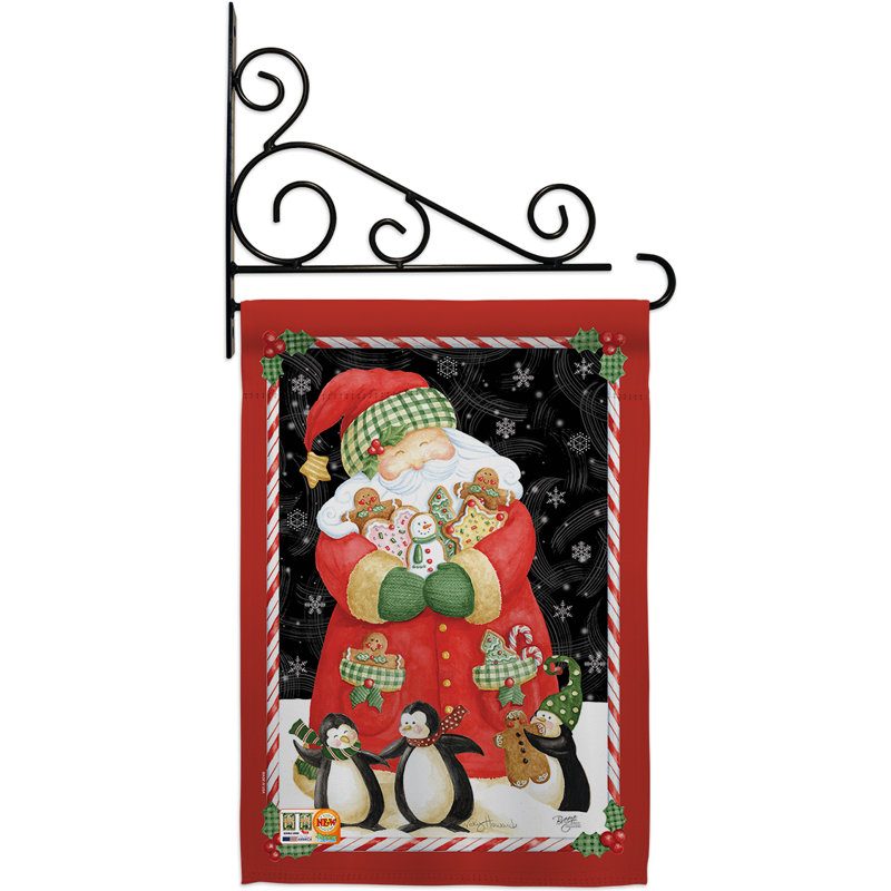 Père Noël et biscuits 2 faces en polyester 19 x 13 po Ensemble de drapeaux