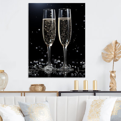 Verre noir et blanc Essence I - Champagne, art mural en métal