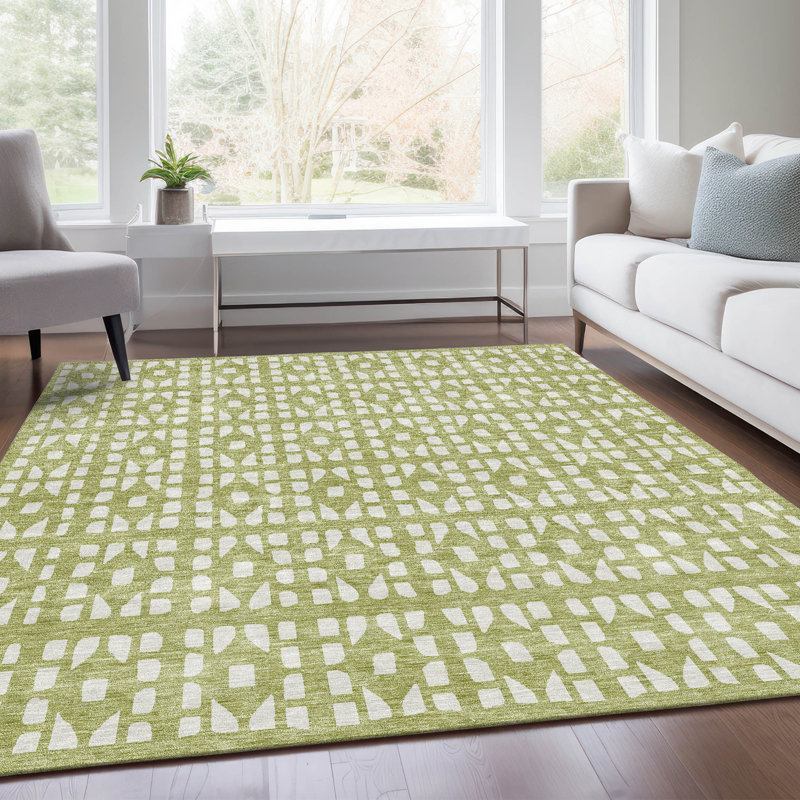 Premium Machine Washable Prisco Aloe Rug, Rectangle 10' x 14'