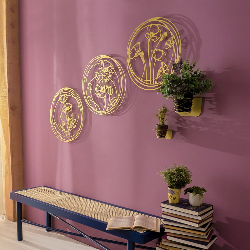 Poppy Flowers Metal Wall Art Set - 3 Piece, Gold