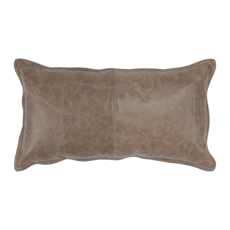 Kosas Home Cheyenne 100% Leather Throw Pillow, Taupe, 14" x 22", Rectangular