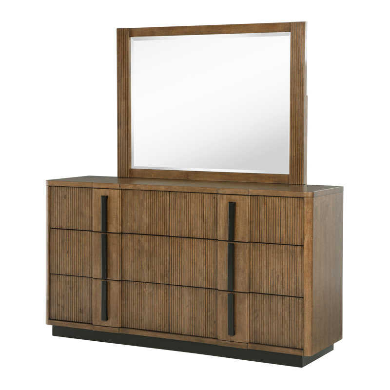 Commode 6 tiroirs et miroir brun cendré