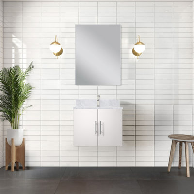 24 po L x P 22 po. Meuble-lavabo blanc brillant pour comptoir en marbre et 18 miroirs à fermeture en douceur, rangement spacieux pour armoire