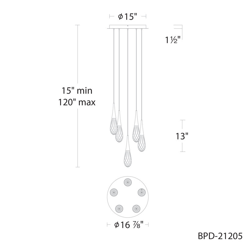 Hibiscus 5 - Light LED Pendant, Black