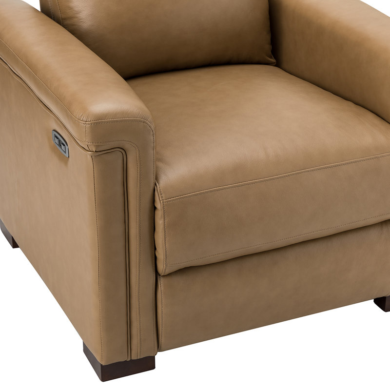 Adela 36.02" Wide Genuine LeatherPower Recliner, Taupe Genuine Leather