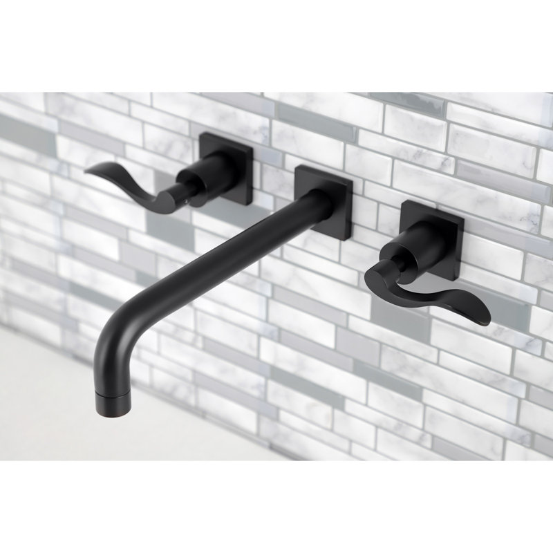 Kingston Brass Manhattan Two-Handle 3-Hole Wall Mount Roman Tub Faucet, Matte Black, Lever Tilde