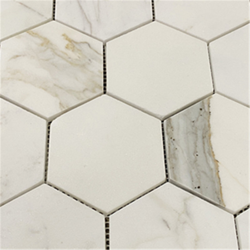 Carreau de mosaïque en marbre 12 po x 11 po Calacatta, Blanc / gris