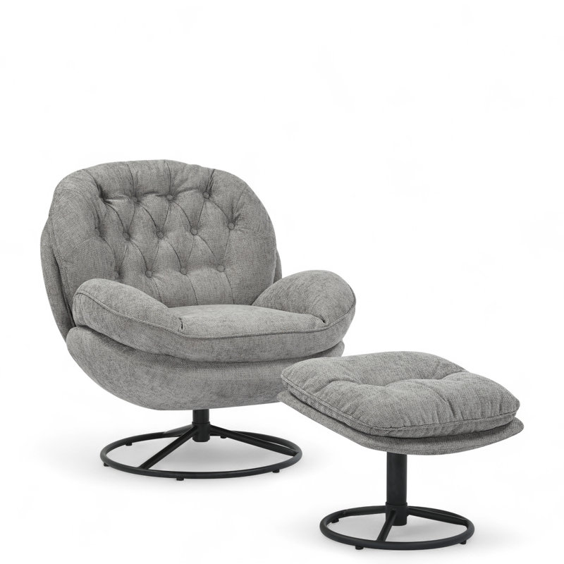 Azura Swivel Accent Chair with Footstool, Grey