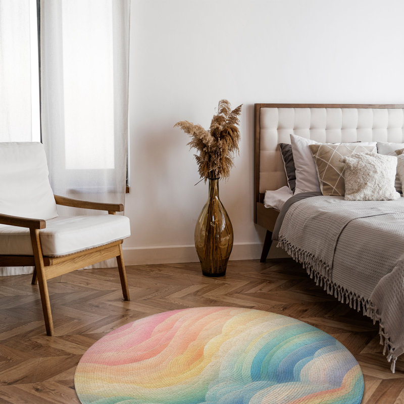 Tapis tressé dégradé de couleurs, Rond 5 pi