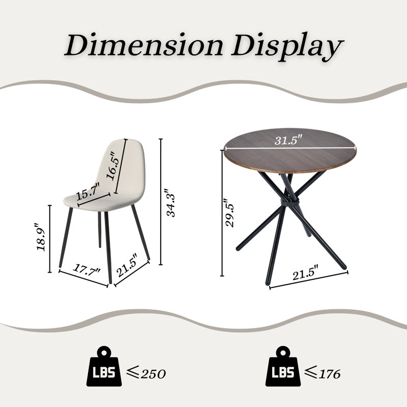 Ensemble de table de salle à manger 5 pièces Harjovan avec tables rondes et chaises rembourrées, Espresso, Beige