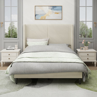 Structure de lit rembourré avec support à 12 lattes en tissu Boucle