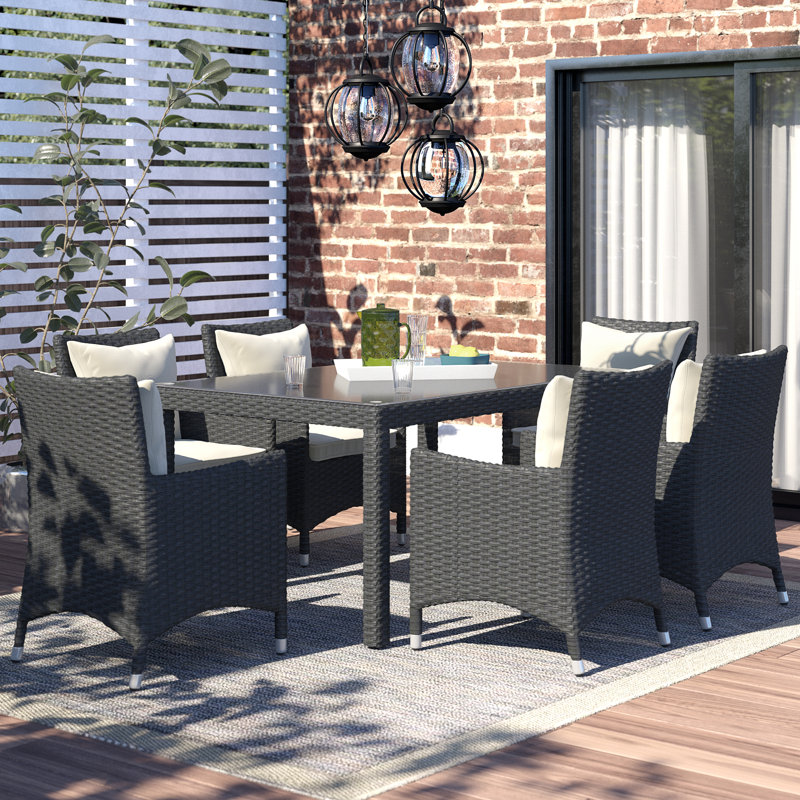 Ensemble repas d'extérieur Sunbrella 7 pièces Stopover, Toile Sunbrella® beige antique, 29,5" H x 59" lx 39,5" D
