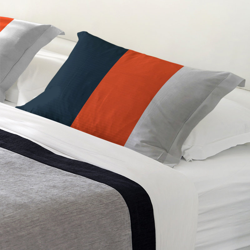 Chicago Throwback Football Striped Sham Set, Microfiber, Navy/Orange Middle, King