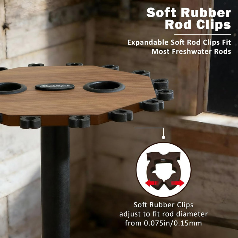 Support de 16 cannes à pêche rondes pour le garage, support à 36 ° pour cannes à pêche, moulinets, équipement et accessoires, peut contenir 16 cannes à pêche en grain de bois