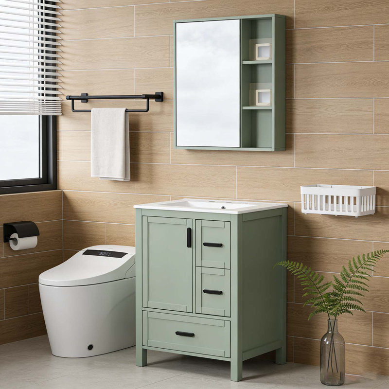 Meuble-lavabo de 24 po avec lavabo en céramique, Vert