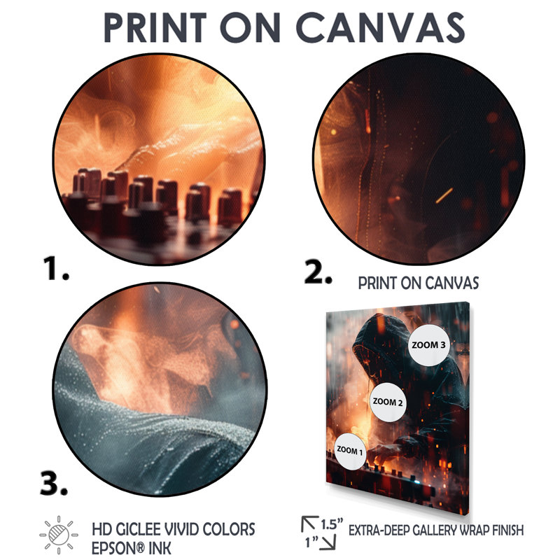 Noir, orange, battement, blaster, musique, électro, dj - musique, art mural, Toile tendue, H 12 po x l 20 po