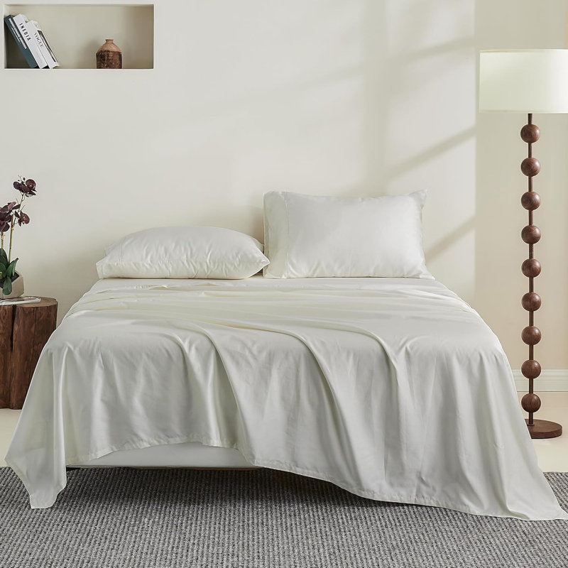 600 Thread Count Cotton Sheet Set, King Sheet Set with 2 Pillowcases, Cream