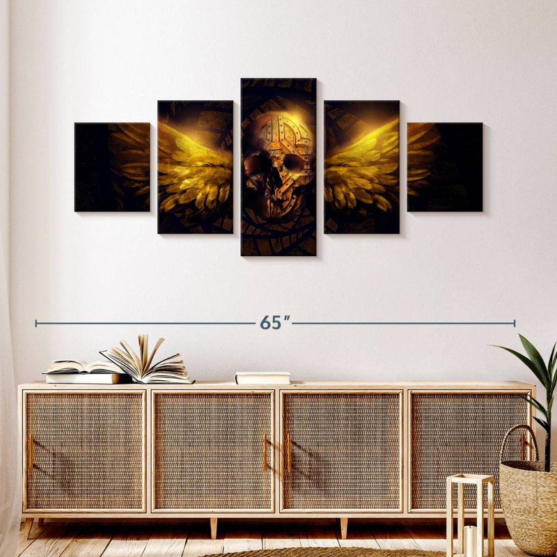 Winged Human Skull, 24" H x 55" W