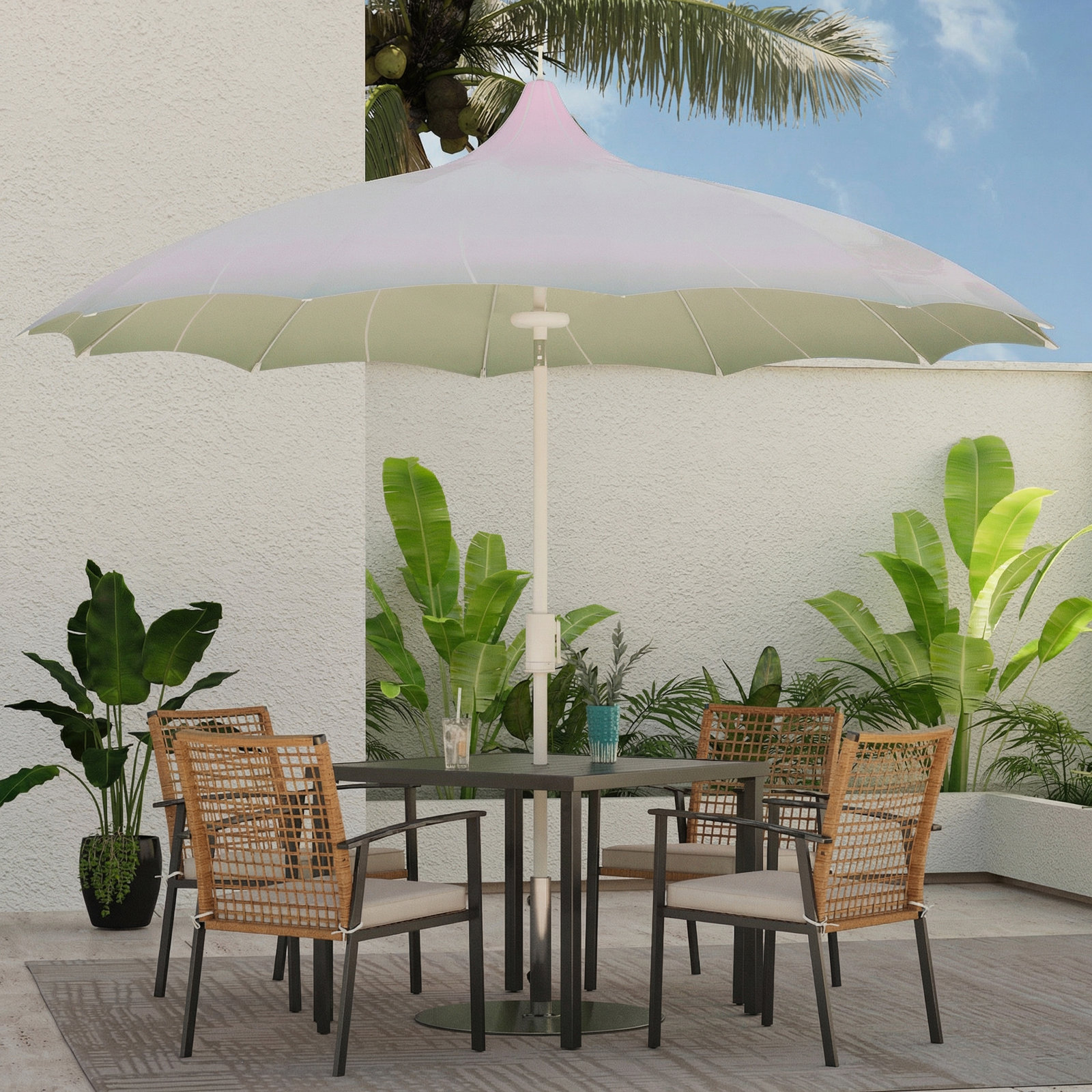 Dannyel 8' Lighted Market Umbrella, Gradient Green, with LED Light