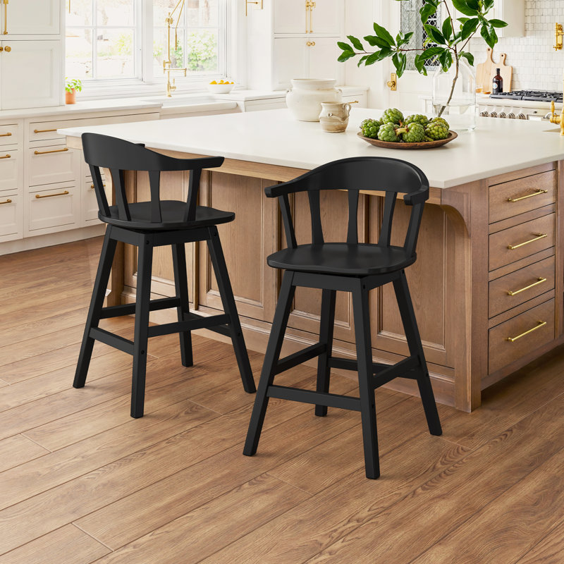 Tabouret de bar et de comptoir en bois massif pivotant à dossier Windsor H 25 po Wendell