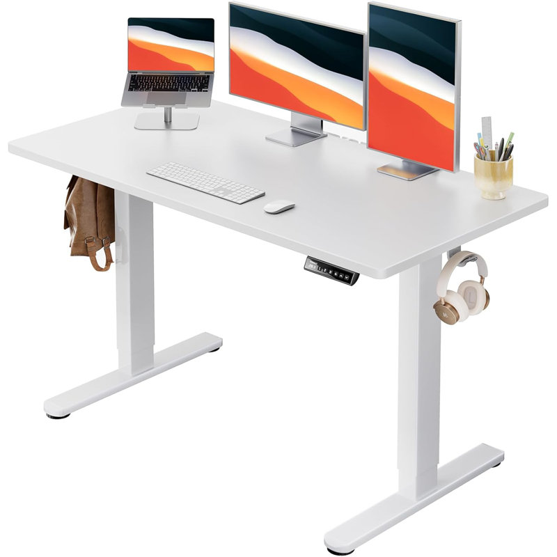 Electric Standing Desk, Adjustable Height Computer Desk, 46.5" H x 39.4" W x 23.6" D, White